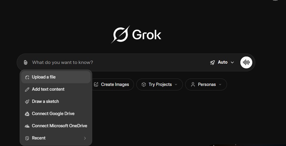 2 Grok Search upload To upload a stock chart to Grok AI, using “Upload a file” option