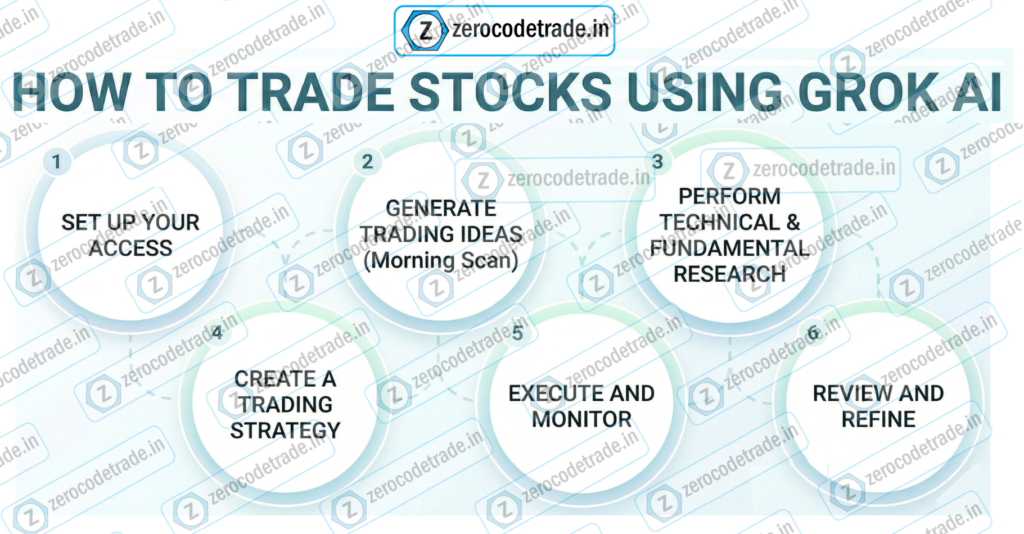 3.3 Pic 6 steps mentioning how to trade stocks using Grok AI