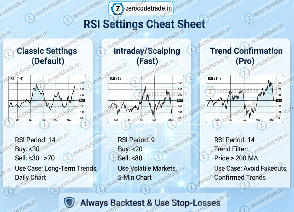 6.1 Pic Diagram illustrating RSI Cheat sheet, which is mentioning the RSI best strategy to use
