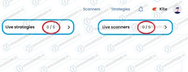 1.3 Pic Zerodha Streak dashboard showing free strategies and scanners